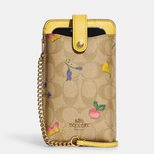 Coach Yellow and Khaki With Dreamy Vegetable  Phone Crossbody Bag with Chain